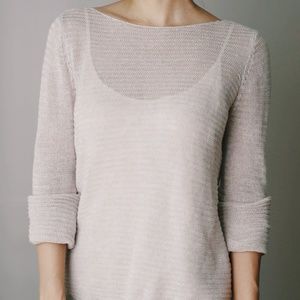 Tahari 100% Linen Knit  Boat Neck Top Beige